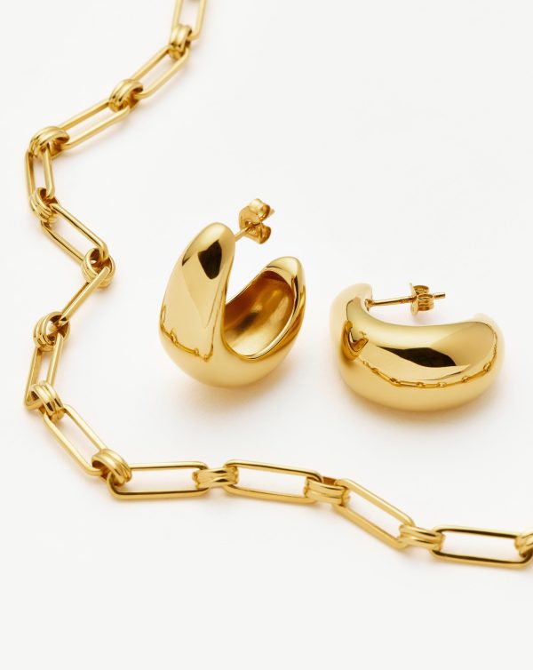 Dome Hoop Earrings & Chain Necklace Set | 18ct Gold Plated - 图片 4