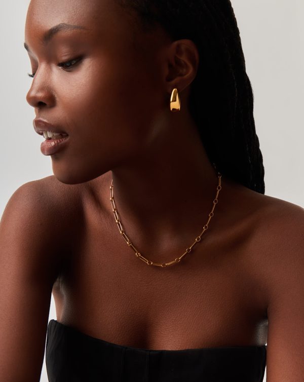 Dome Hoop Earrings & Chain Necklace Set | 18ct Gold Plated - 图片 3