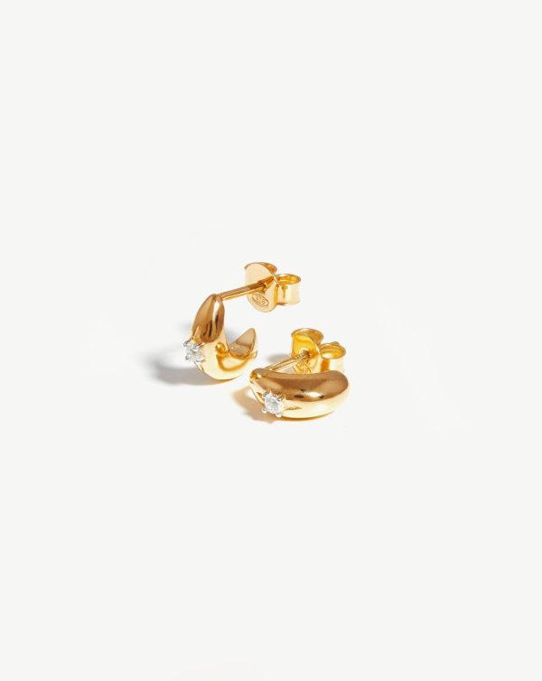 Dome Single Stone Mini Hoop Earrings | 18ct Gold Vermeil/Cubic Zirconia