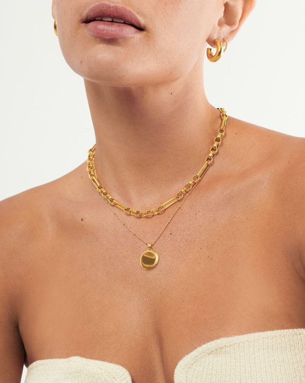 Engravable Round Ridge Pendant Necklace | 18ct Gold Vermeil - 图片 3