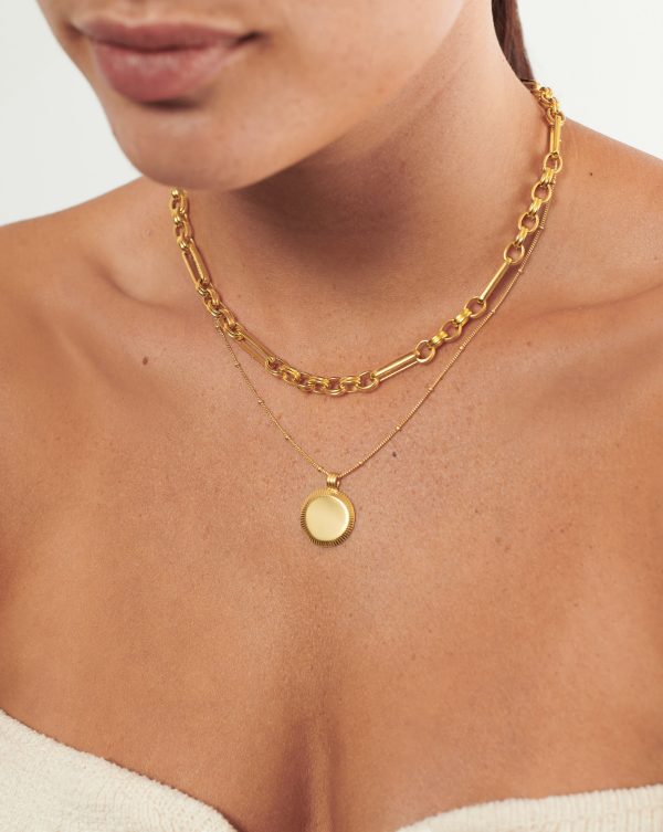 Engravable Round Ridge Pendant Necklace | 18ct Gold Vermeil - 图片 2