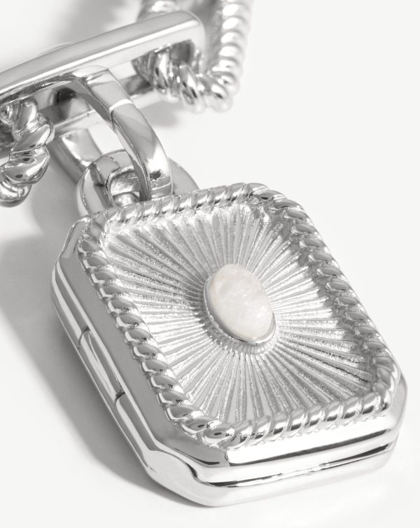 Engravable Square Locket Chain Necklace | Silver Plated/Rainbow Moonstone - 图片 3