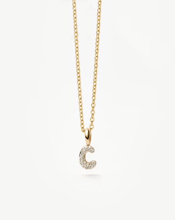 Fine Diamond Initial Mini Pendant Necklace - C| 14ct Solid Yellow Gold Plated/Diamond - 图片 4