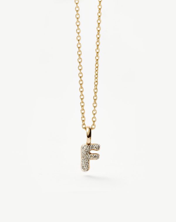 Fine Diamond Initial Mini Pendant Necklace - F | 14ct Solid Yellow Gold Plated/Diamond - 图片 2