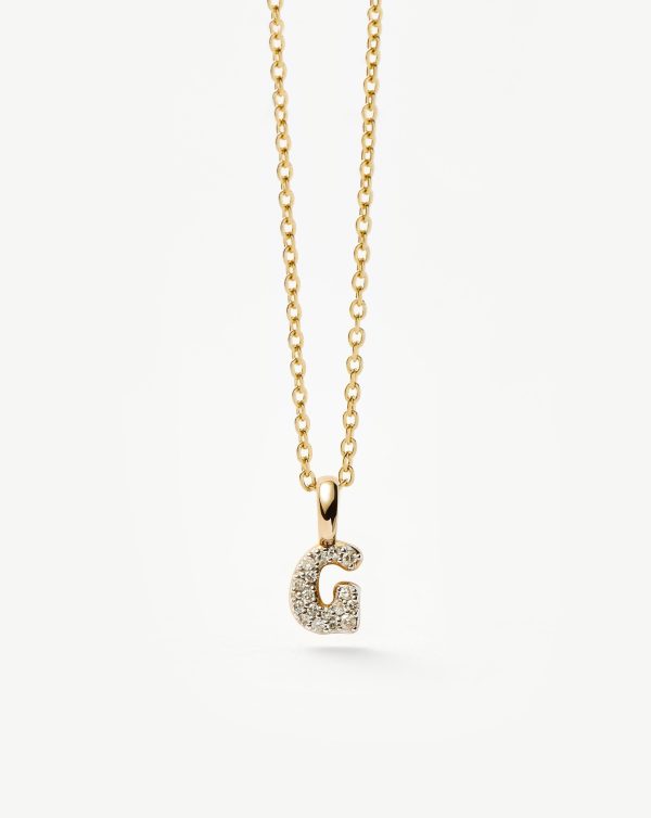 Fine Diamond Initial Mini Pendant Necklace - G | 14ct Solid Yellow Gold Plated/Diamond - 图片 4