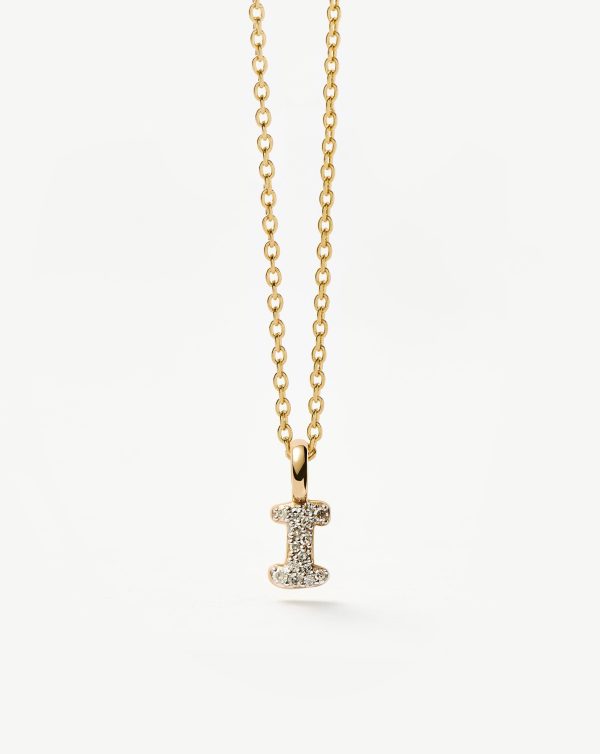 Fine Diamond Initial Mini Pendant Necklace - I | 14ct Solid Yellow Gold Plated/Diamond - 图片 2