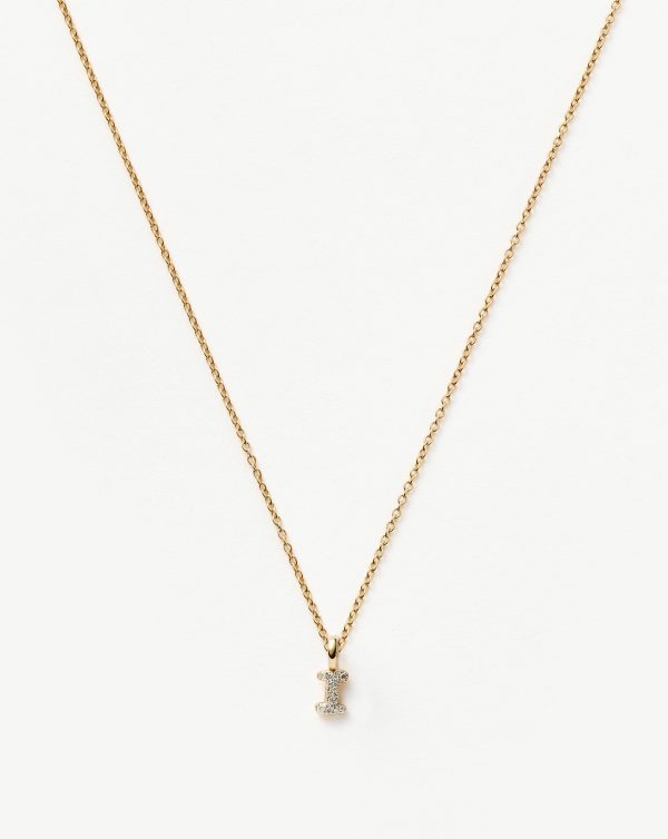 Fine Diamond Initial Mini Pendant Necklace - I | 14ct Solid Yellow Gold Plated/Diamond