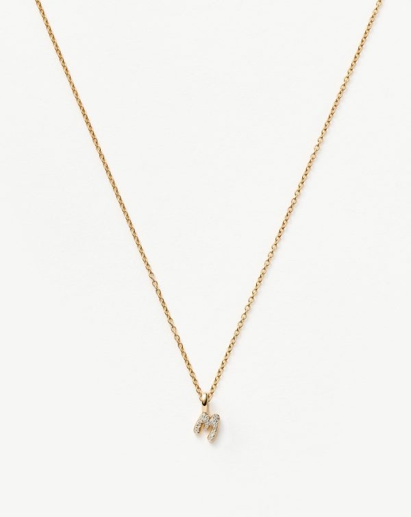 Fine Diamond Initial Mini Pendant Necklace  - M | 14ct Solid Yellow Gold Plated/Diamond