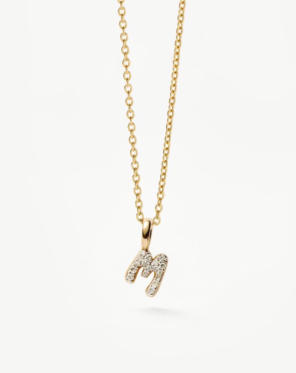 Fine Diamond Initial Mini Pendant Necklace  - M | 14ct Solid Yellow Gold Plated/Diamond - 图片 4