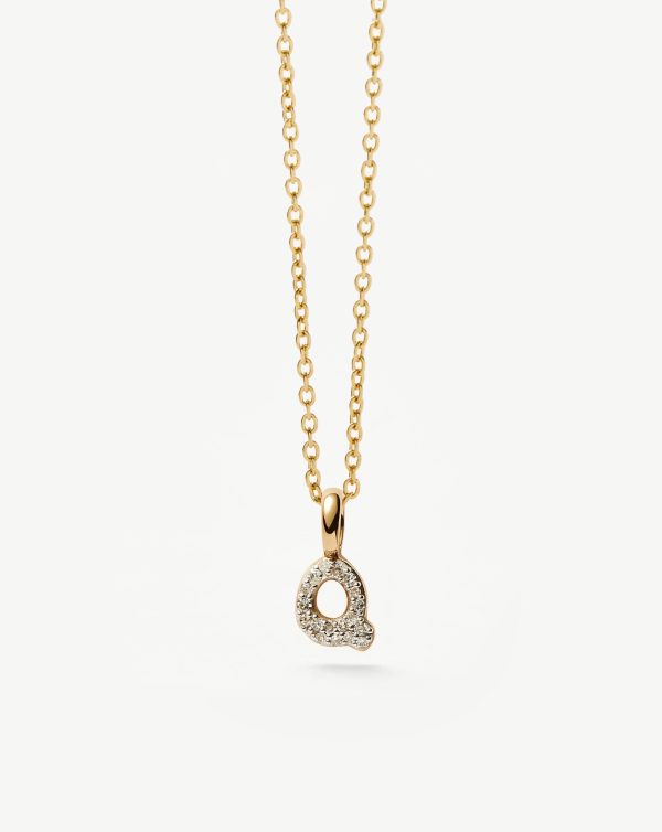 Fine Diamond Initial Mini Pendant Necklace - Q | 14ct Solid Yellow Gold Plated/Diamond - 图片 2