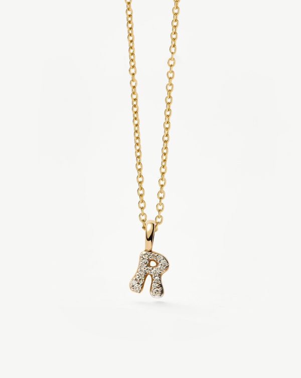 Fine Diamond Initial Mini Pendant Necklace - R | 14ct Solid Yellow Gold Plated/Diamond - 图片 2