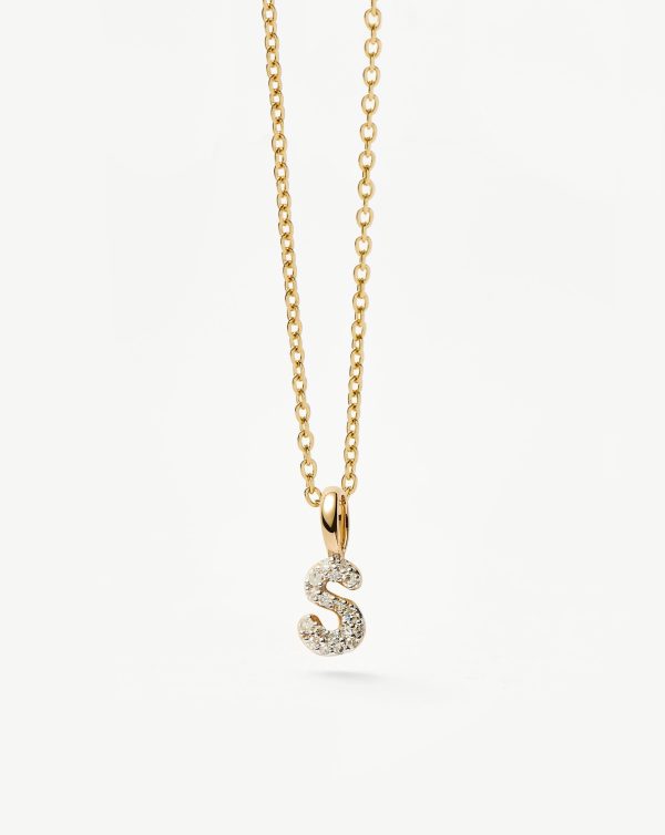 Fine Diamond Initial Mini Pendant Necklace - S | 14ct Solid Yellow Gold Plated/Diamond - 图片 4