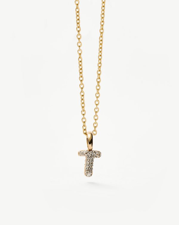 Fine Diamond Initial Mini Pendant Necklace - T | 14ct Solid Yellow Gold Plated/Diamond - 图片 2