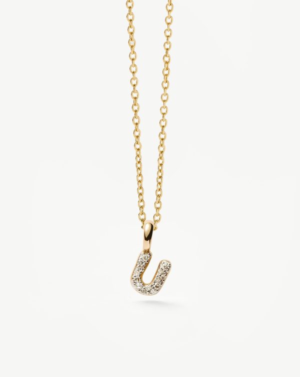 Fine Diamond Initial Mini Pendant Necklace - U | 14ct Solid Yellow Gold Plated/Diamond - 图片 2