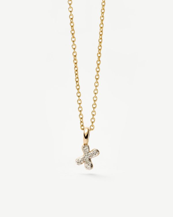 Fine Diamond Initial Mini Pendant Necklace - X | 14ct Solid Yellow Gold Plated/Diamond - 图片 2