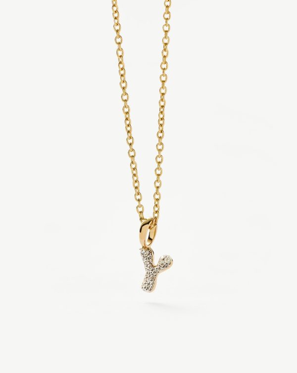 Fine Diamond Initial Mini Pendant Necklace - Y | 14ct Solid Yellow Gold Plated/Diamond - 图片 2