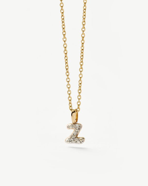 Fine Diamond Initial Mini Pendant Necklace - Z | 14ct Solid Yellow Gold Plated/Diamond - 图片 2