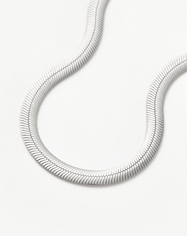 Flat Snake Chain Necklace | Rhodium Plated on Recycled Sterling Silver - 图片 5