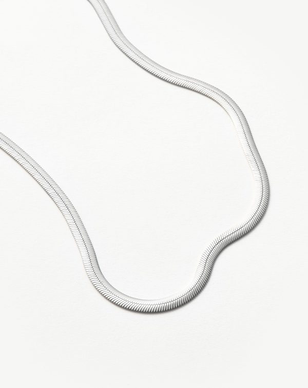 Flat Snake Chain Necklace | Rhodium Plated on Recycled Sterling Silver - 图片 4