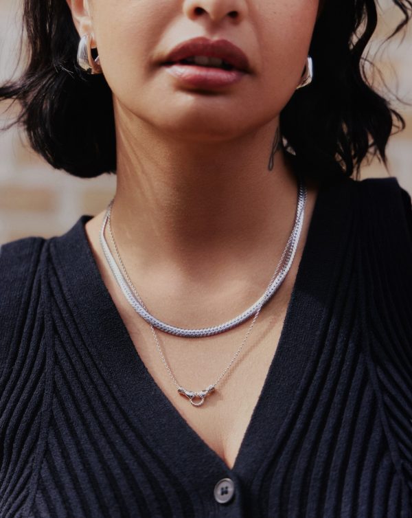 Flat Snake Chain Necklace | Rhodium Plated on Recycled Sterling Silver - 图片 3