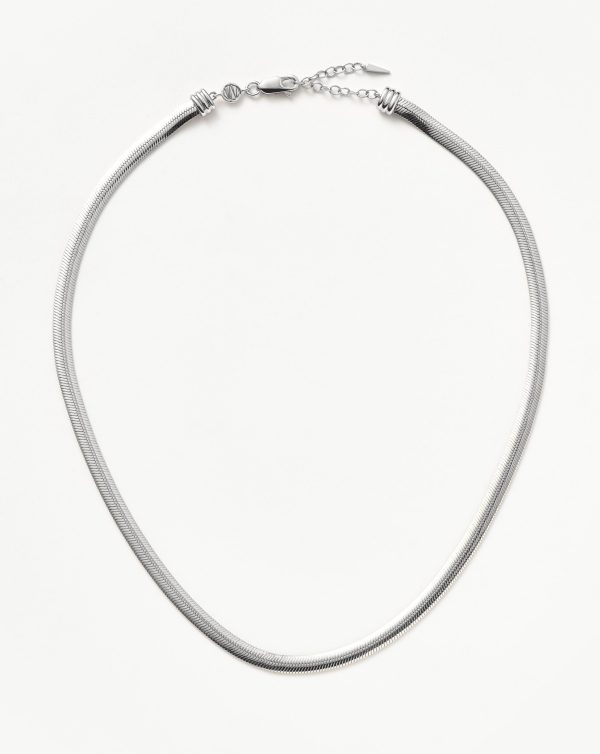 Flat Snake Chain Necklace | Rhodium Plated on Recycled Sterling Silver