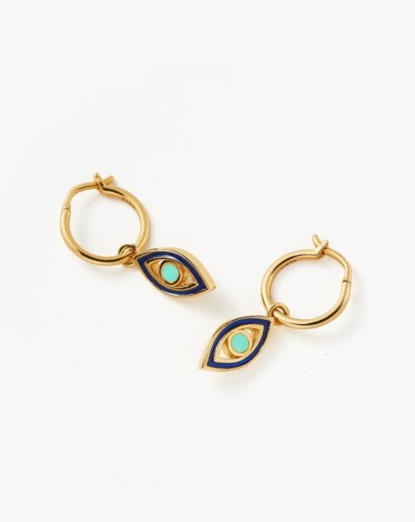 Good Vibes Enamel Evil Eye Mini Charm Hoop Earrings | 18ct Gold Vermeil/Aqua & Navy