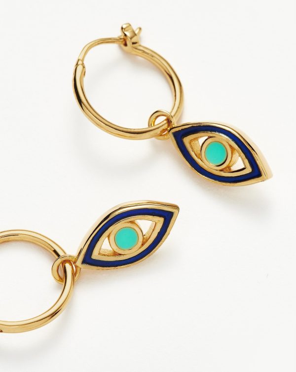 Good Vibes Enamel Evil Eye Mini Charm Hoop Earrings | 18ct Gold Vermeil/Aqua & Navy - 图片 4