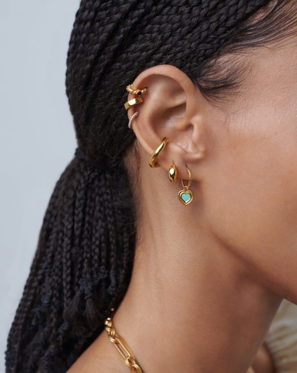 Good Vibes Enamel Heart Mini Charm Hoop Earrings | 18ct Gold Vermeil/Aqua - 图片 2