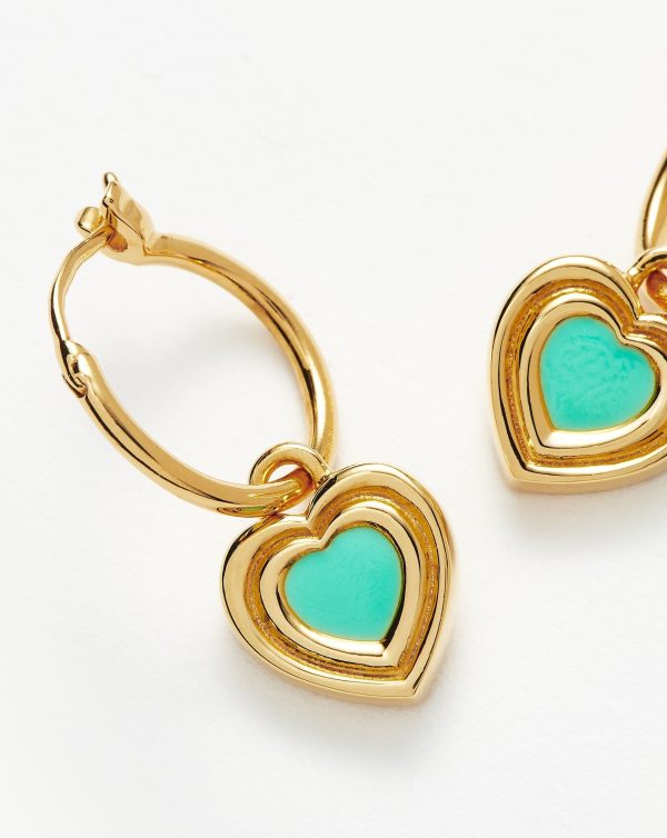 Good Vibes Enamel Heart Mini Charm Hoop Earrings | 18ct Gold Vermeil/Aqua - 图片 4