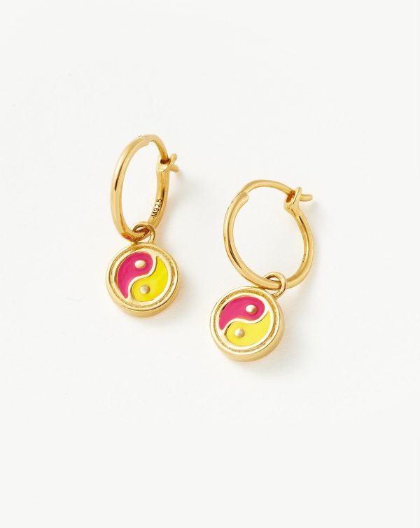 Good Vibes Enamel Yin & Yang Mini Charm Hoop Earrings | 18ct Gold Vermeil/Pink & Lemon Yellow