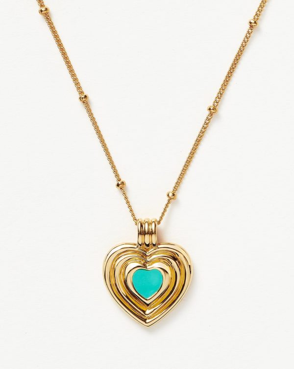 Good Vibes Enamel Heart Pendant Necklace | 18ct Gold Vermeil/Aqua