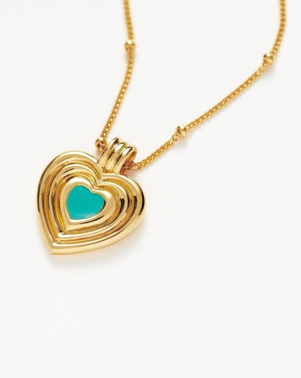 Good Vibes Enamel Heart Pendant Necklace | 18ct Gold Vermeil/Aqua - 图片 5