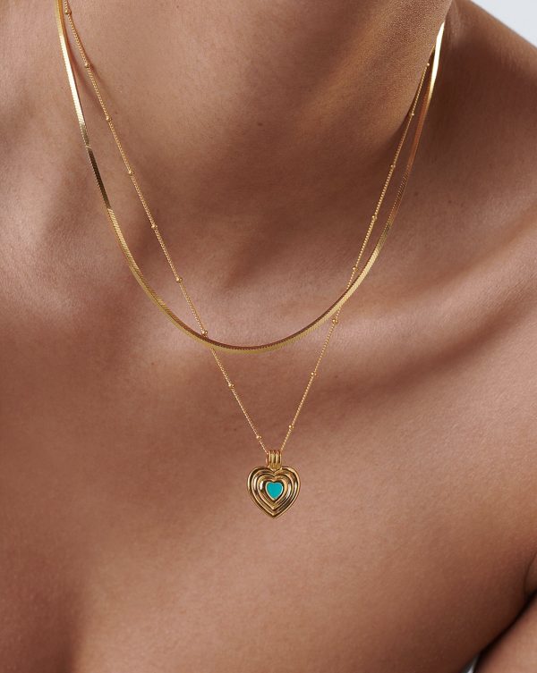 Good Vibes Enamel Heart Pendant Necklace | 18ct Gold Vermeil/Aqua - 图片 2