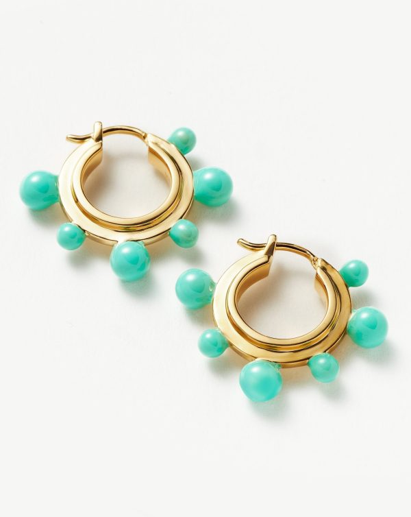 Good Vibes Neon Enamel Sphere Small Hoop Earrings | 18ct Gold Plated/Aqua - 图片 4