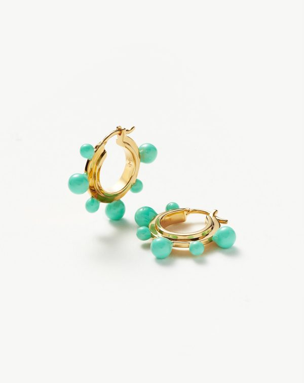 Good Vibes Neon Enamel Sphere Small Hoop Earrings | 18ct Gold Plated/Aqua