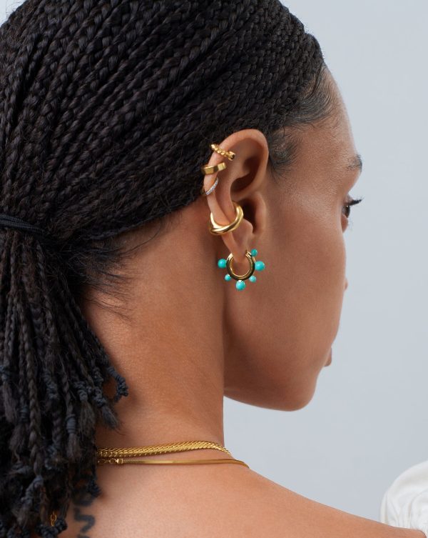 Good Vibes Neon Enamel Sphere Small Hoop Earrings | 18ct Gold Plated/Aqua - 图片 2