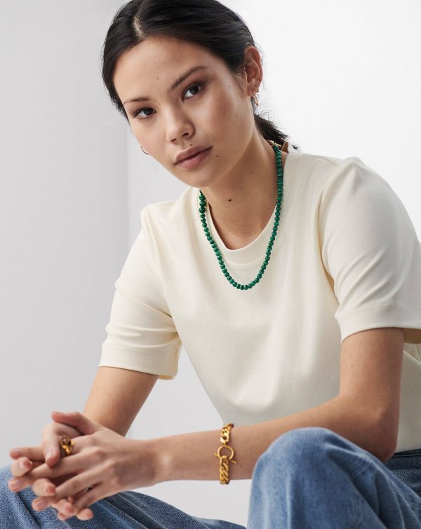 Graduated Sphere T-Bar Necklace | 18ct Gold Plated/Malachite - 图片 3