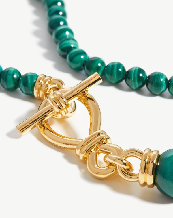 Graduated Sphere T-Bar Necklace | 18ct Gold Plated/Malachite - 图片 4