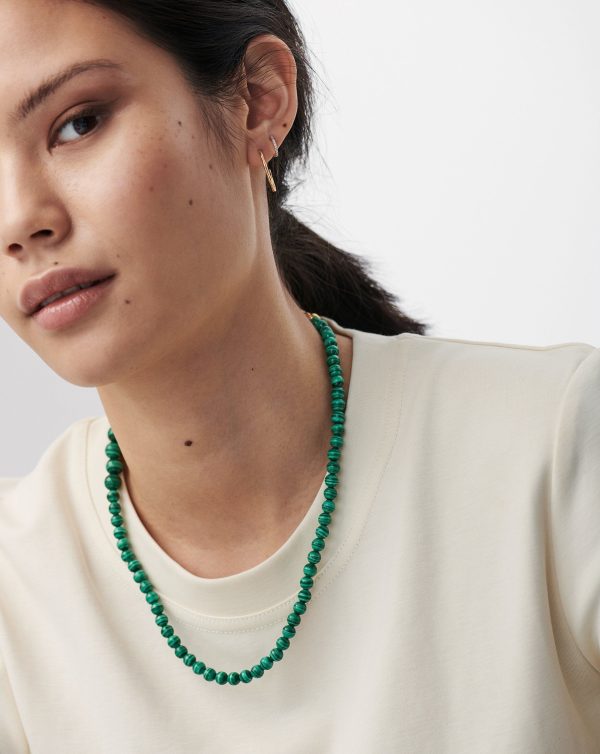 Graduated Sphere T-Bar Necklace | 18ct Gold Plated/Malachite - 图片 2