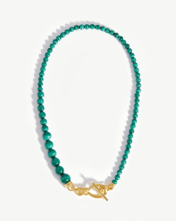 Graduated Sphere T-Bar Necklace | 18ct Gold Plated/Malachite