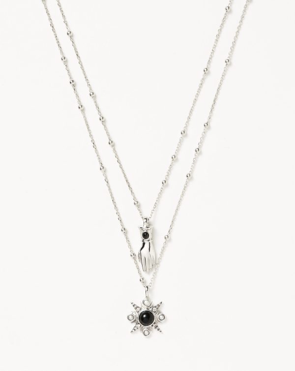 Harris Reed Handpicked Double Chain Pendant Necklace | Silver Plated/Pearl & Onyx - 图片 4