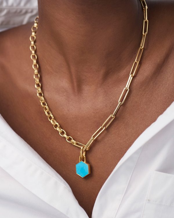 Hex Clip-on Pendant | 18ct Gold Vermeil/Turquoise - 图片 2