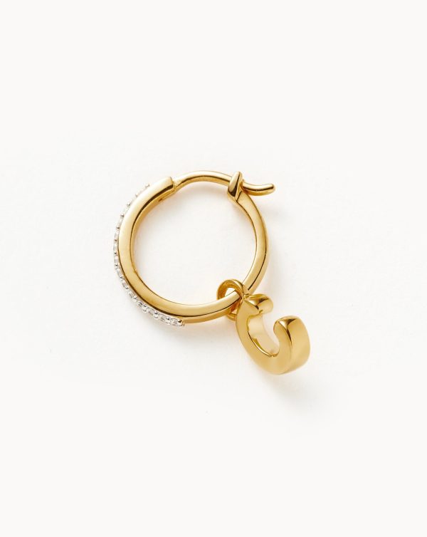 Initial Single Charm Hoop Earring - Initial C | 18ct Gold Vermeil - 图片 4