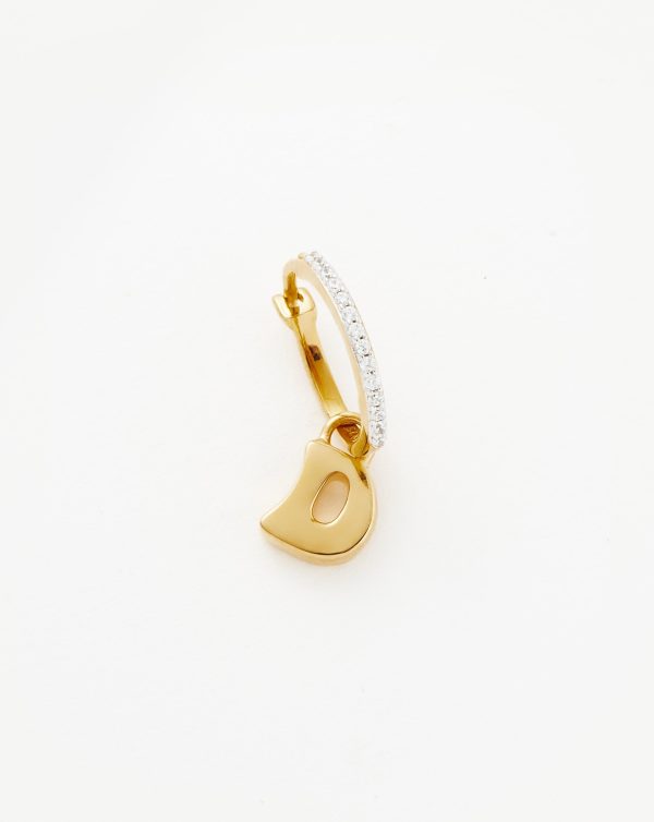 Initial Single Charm Hoop Earring - Initial D | 18ct Gold Vermeil