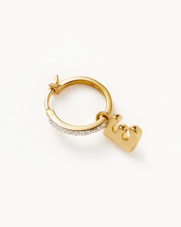 Initial Single Charm Hoop Earring - Initial E | 18ct Gold Vermeil - 图片 4