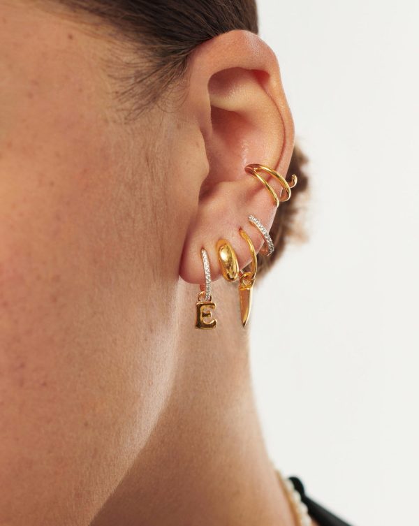 Initial Single Charm Hoop Earring - Initial E | 18ct Gold Vermeil - 图片 2