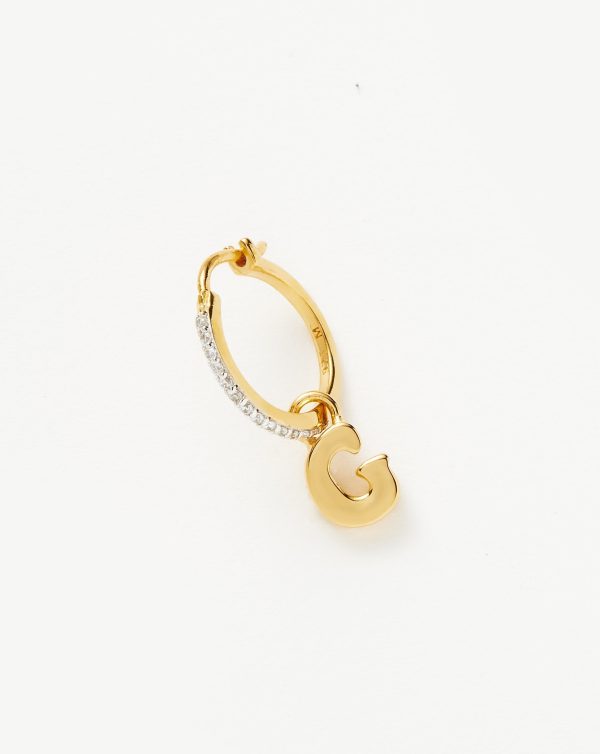 Initial Single Charm Hoop Earring - Initial G | 18ct Gold Vermeil