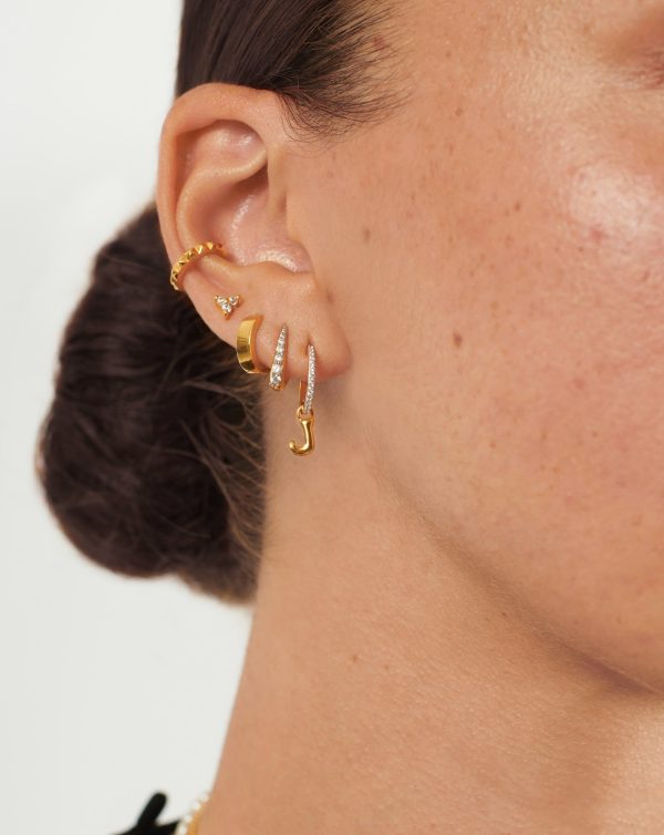 Initial Single Charm Hoop Earring - Initial J | 18ct Gold Vermeil - 图片 2