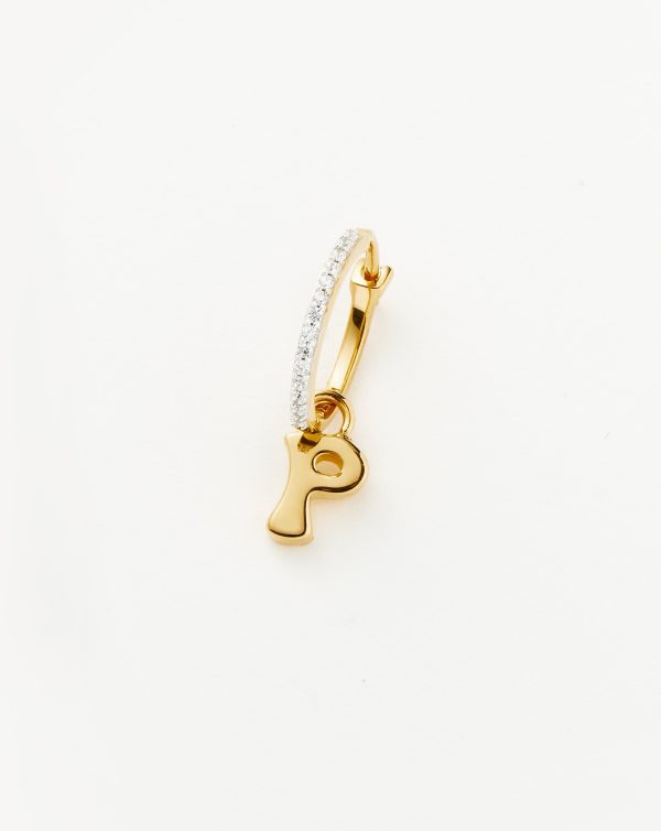 Initial Single Charm Hoop Earring - Initial P | 18ct Gold Vermeil