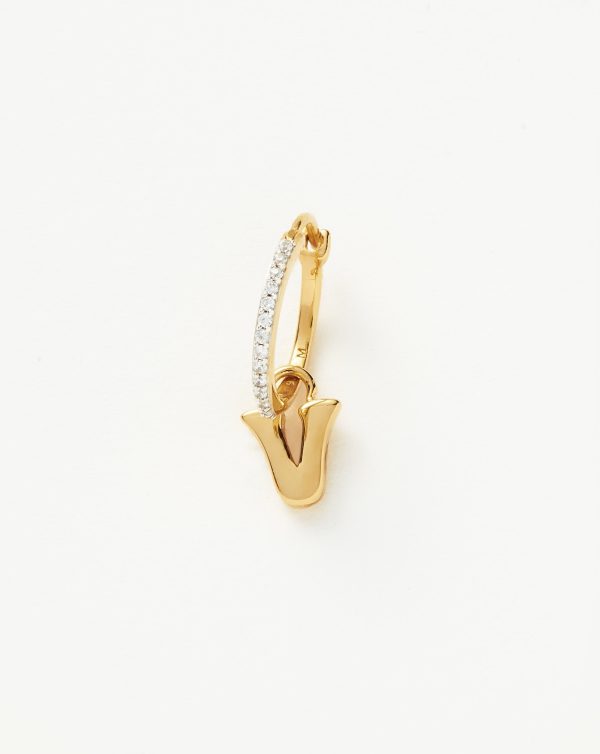 Initial Single Charm Hoop Earring - Initial V | 18ct Gold Vermeil